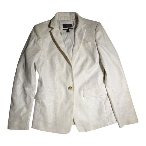 J. Crew Regent Ivory Metallic Linen Blend Single Button Blazer Jacket Sz 0 - Picture 1 of 7